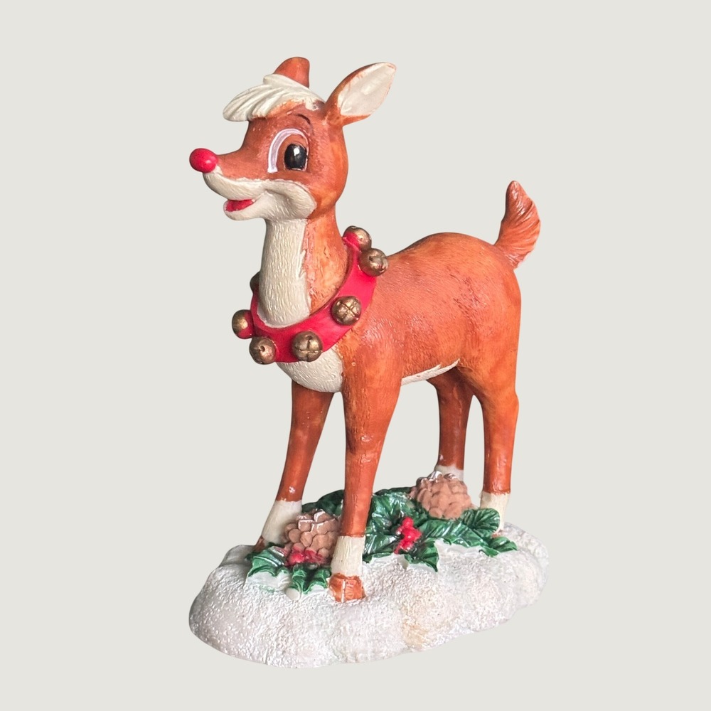 Rudolph the Red-Nosed Reindeer Figurine Christmas Holiday Decor Jingle Bells